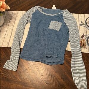 Blue baseball sleeve tee shirt